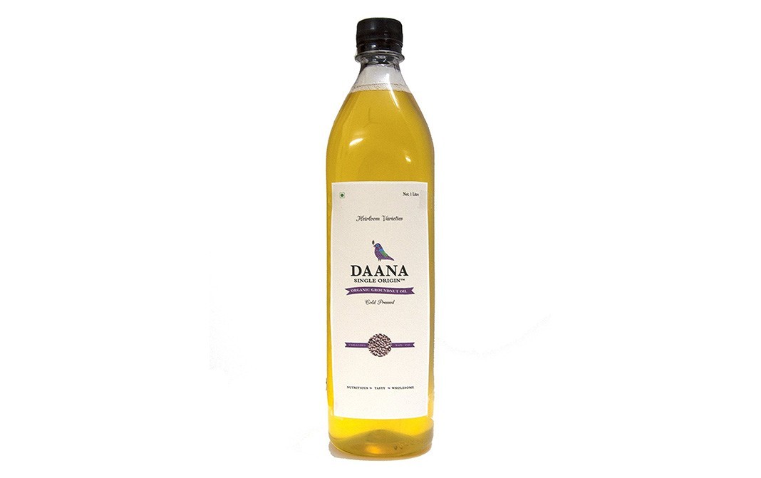 Daana Organic Groundnut Oil (Cold Pressed)   Glass Bottle  1 litre